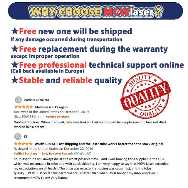 RECI CO2 Laser Tube W4 100W(Peak 130W) 1400mm Laser Tube + DY20 110V/220V Power Supply