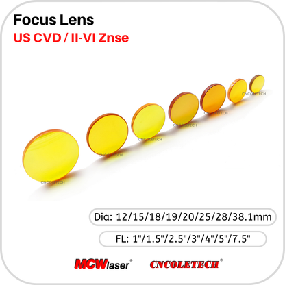 CNCOLETECH Laser Lens CVD II-VI Znse Focus Lens Dia 12.0mm-38.1mm for CO2 Laser 10600nm 10.6um Laser Engraver