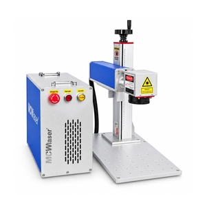 MCWlaser 20W/30W/50W Raycus Grabador láser Máquina de marcado de fibra de tipo dividido con área de trabajo de 8,7 "X 8,7" y eje giratorio D80
