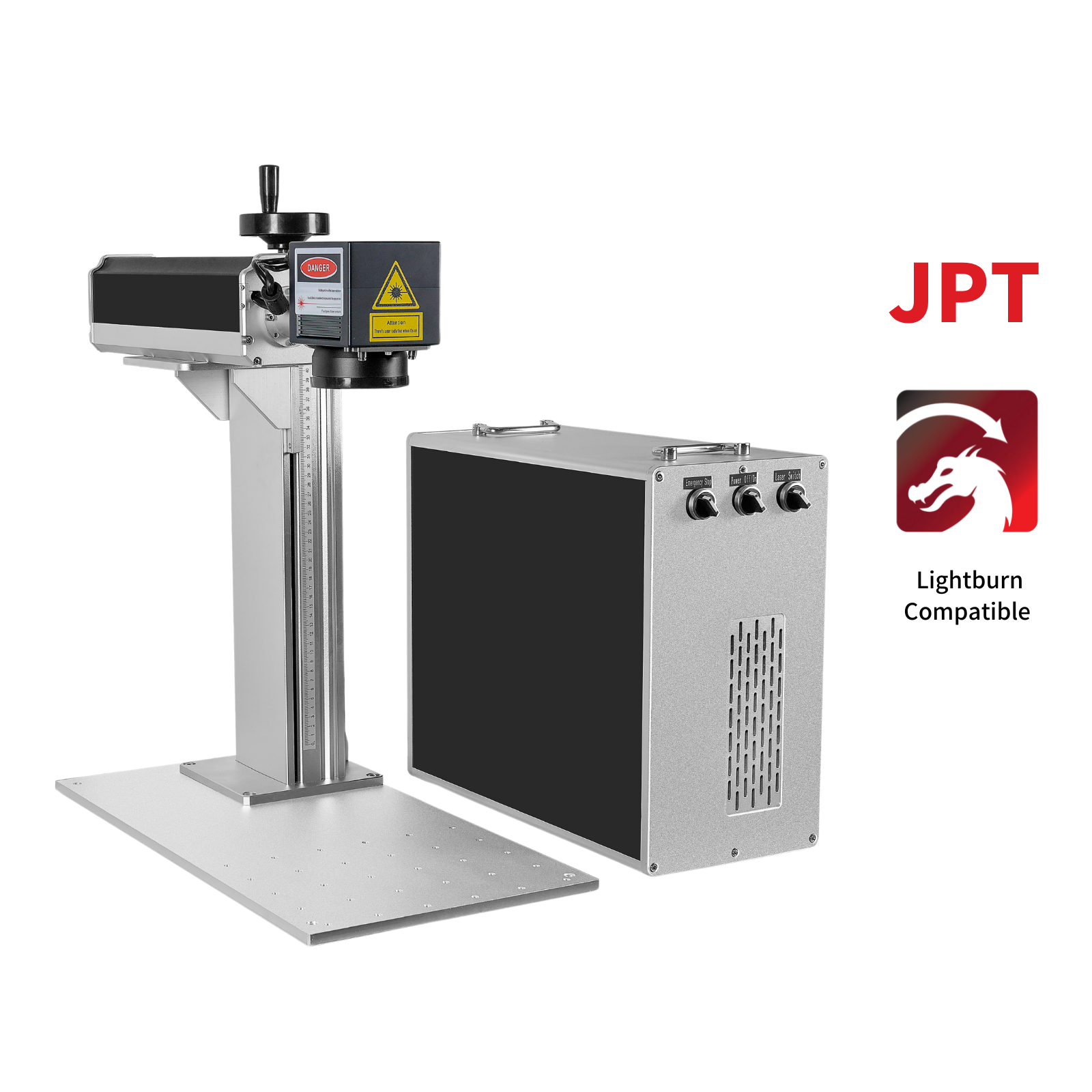 MCWlaser 50W JPT Split Type Fiber Laser Engraver Marking Machine With 8.7” X 8.7“  Working Area  and D80 Rotary For Metal Deep Engraving