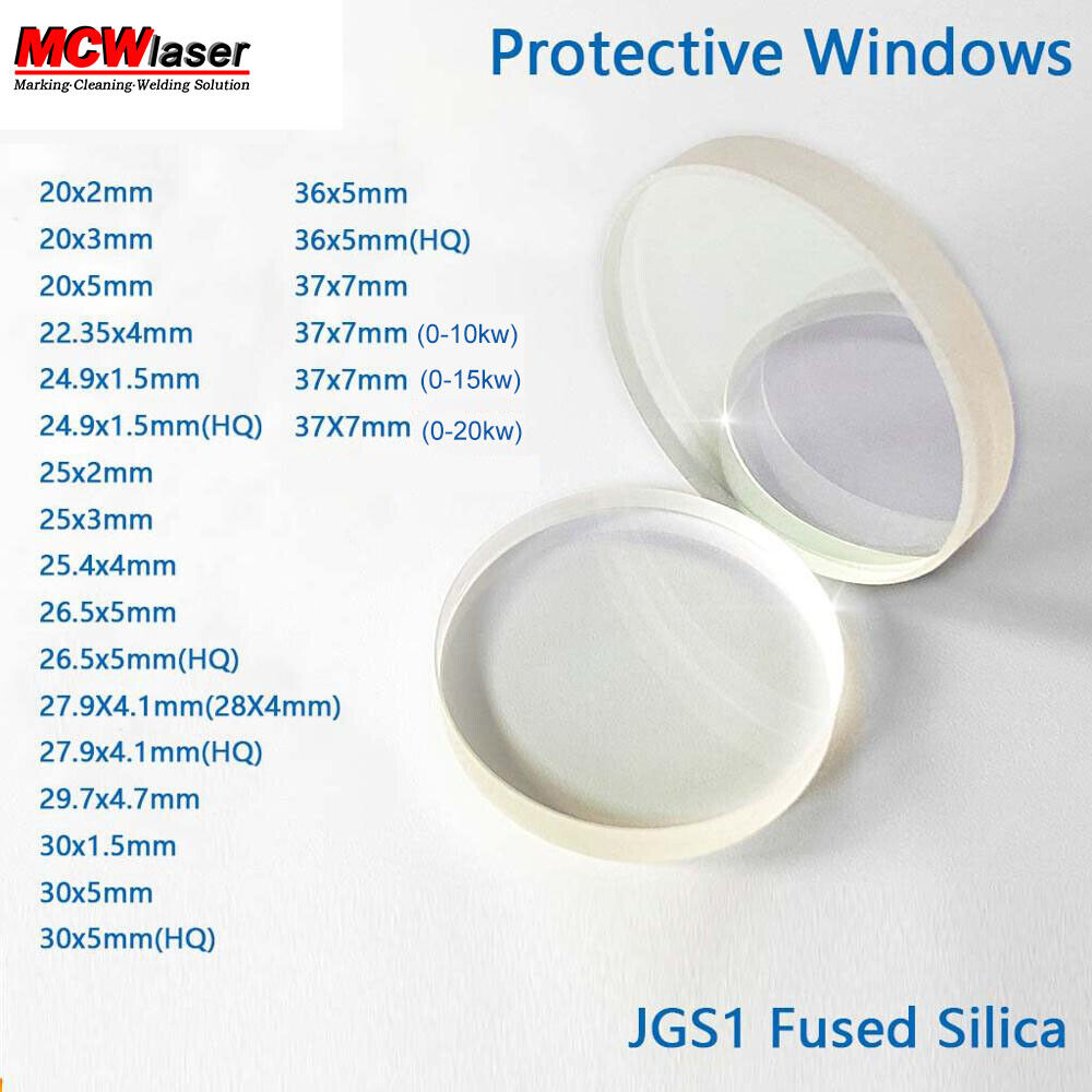 MCWlaser 5 Stück Laser-Schutzfenster, Durchmesser 20–50 mm, JGS1 Quarzglas für Faserlaser 1064 nm 