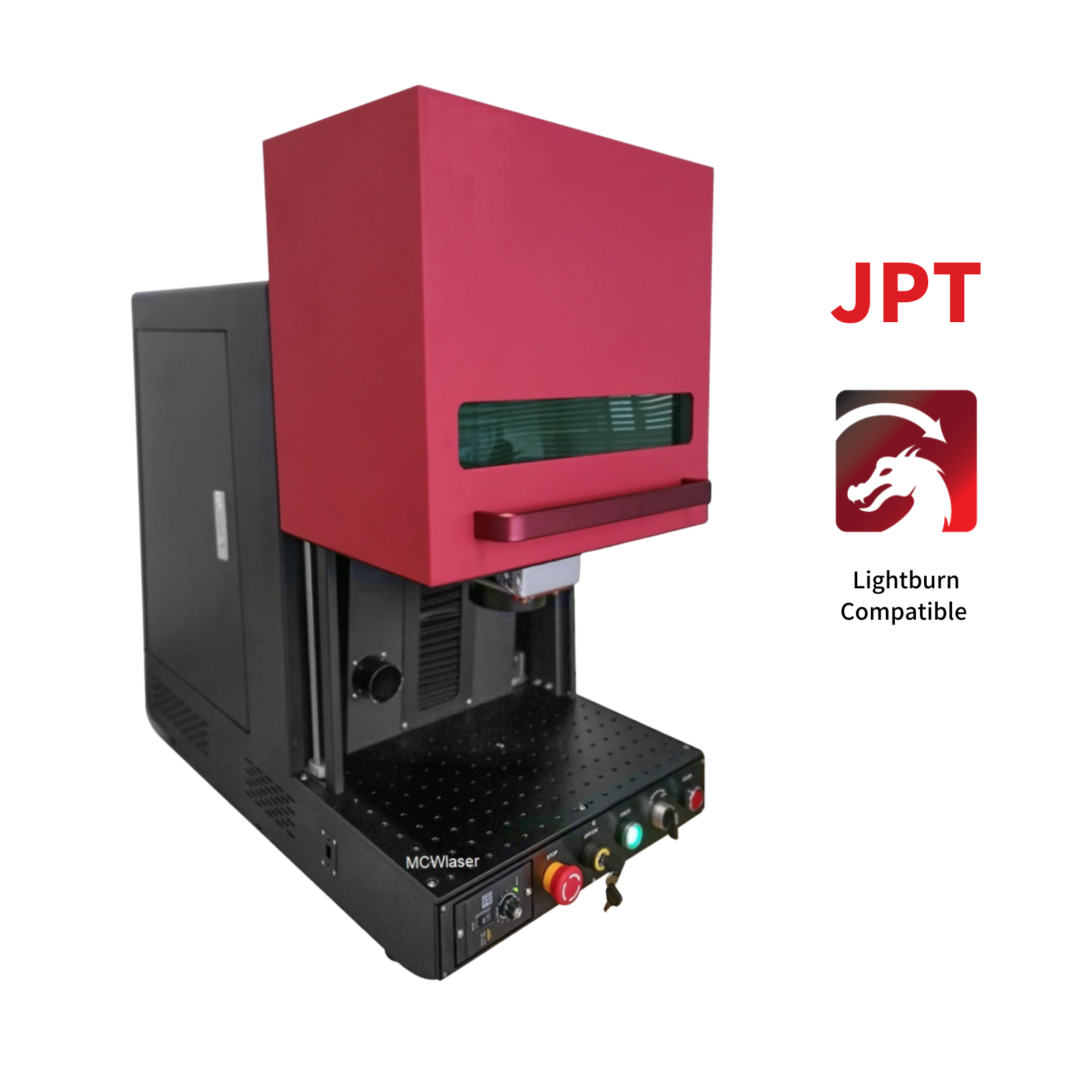 Machine de marquage de graveur laser à fibre de type B fermée MCWlaser 50 W JPT avec zone de travail de 5,9 "X 5,9" et rotatif D69 pour la gravure en profondeur du métal