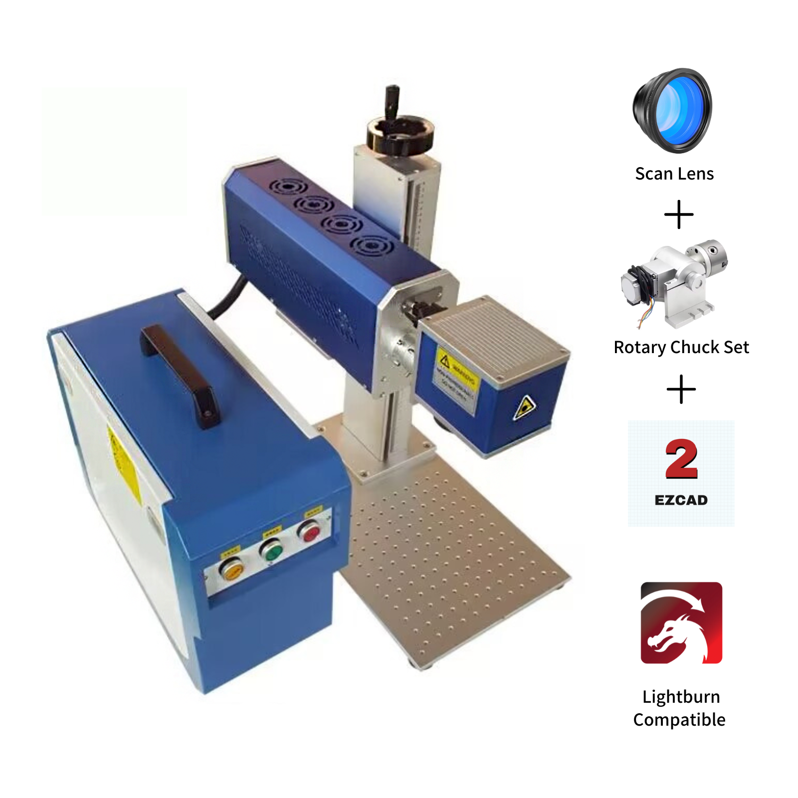 MCWlaser 30 W 40 W 50 W geteilte CO2-Lasergravur-Markierungsmaschine mit 8,7 x 8,7 Zoll großem Arbeitsbereich und D80-Rotation für nichtmetallische Materialien