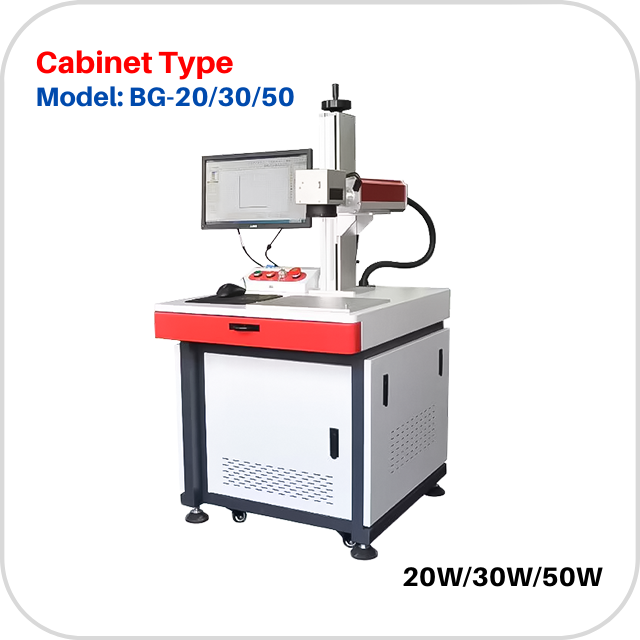 MCWlaser 20W 30W 50W Cabinet Desktop Type Raycus Fiber Laser Engraver Marking Machine With 8.7” X 8.7“ Working Area & D80 Rotary Axis