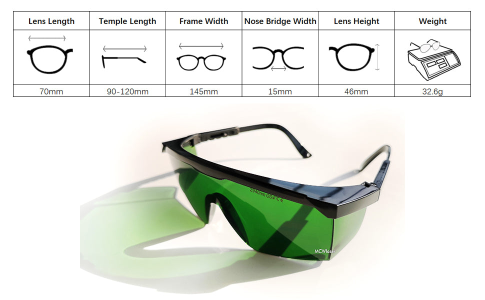 MCWlaser Laserbrille 2940 nm Sicherheitsschutzbrille Absorption Typ EP-6