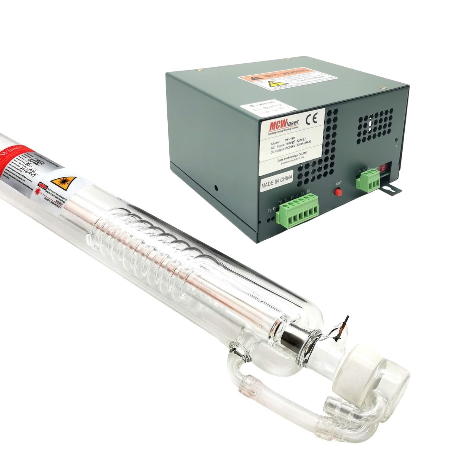 Tube laser CO2 MCWlaser 80 W (crête 100 W) 1250 mm + alimentation 80 W 110 V/220 V avec affichage LED 
