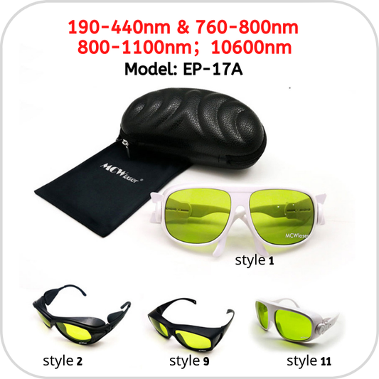 MCWlaser Laser Goggle 190-440 & 780-900nm,900-1100nm,10600nm Saftey Protective Glasses EP-17A