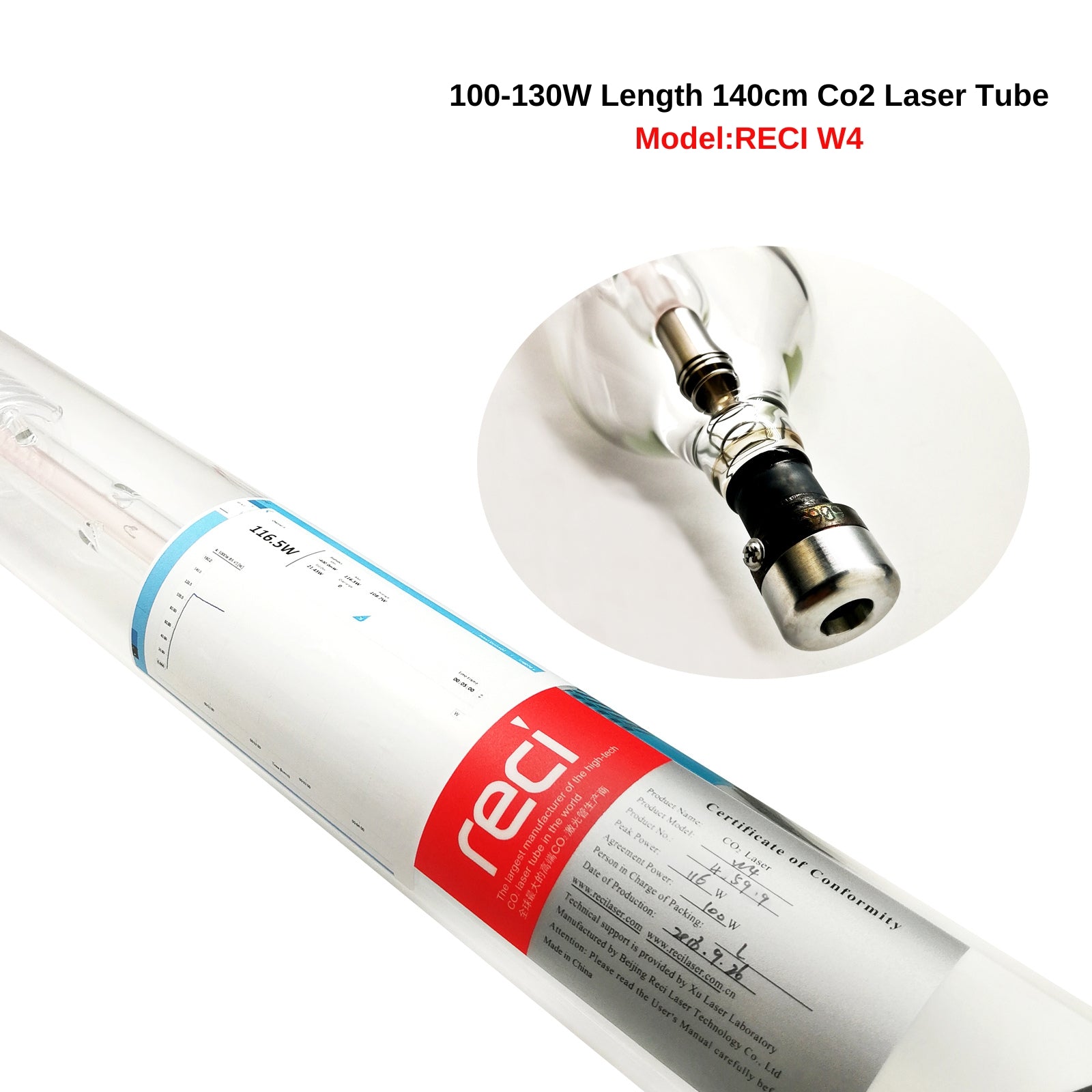 RECI CO2 Laser Tube  W4 100W(Peak 130W) 1400mm Laser Tube + DY20 110V/220V Power Supply