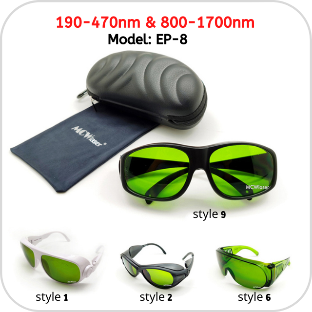 MCWlaser Laserschutzbrille 190–470 und 800–1700 nm, Schutzbrille, Absorption, zum Reinigen/Markieren/Schweißen/Schneiden, Typ EP-8