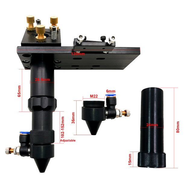 MCWlaser Laserkopf inklusive 1 Stück PVD-Fokuslinse mit Durchmesser 20 mm und 1 Stück SI-Reflexionsspiegel mit Durchmesser 25 mm für CO2-Lasergravur-Gravur-Schneidemaschine