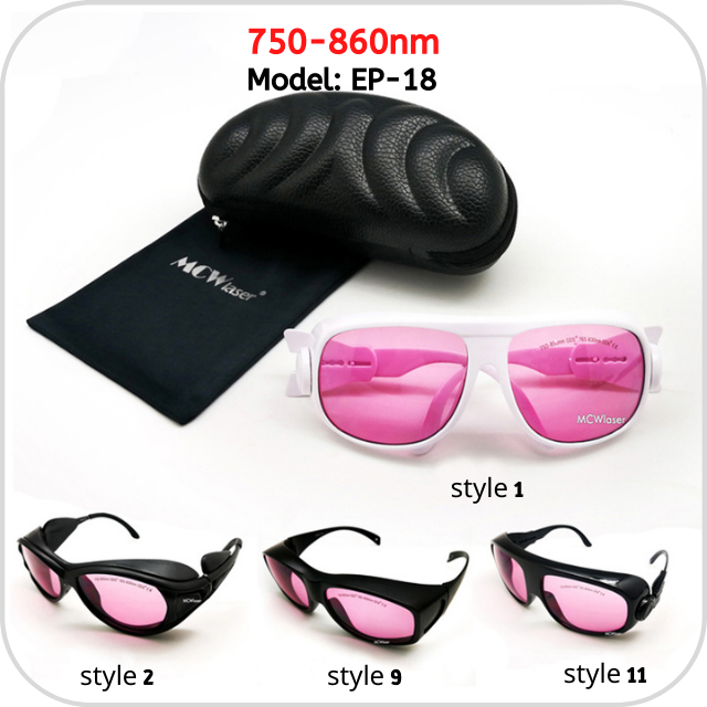 Lunettes de protection laser MCWlaser 750-850 &amp; 765-830nm Lunettes de protection typiques pour le type d'absorption 755nm 808nm EP-18