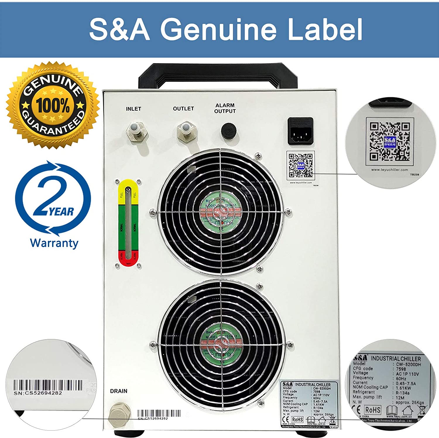 Aazon.co: S&A Genuine CW-5000 TG Industrial Water Chiller Cooling