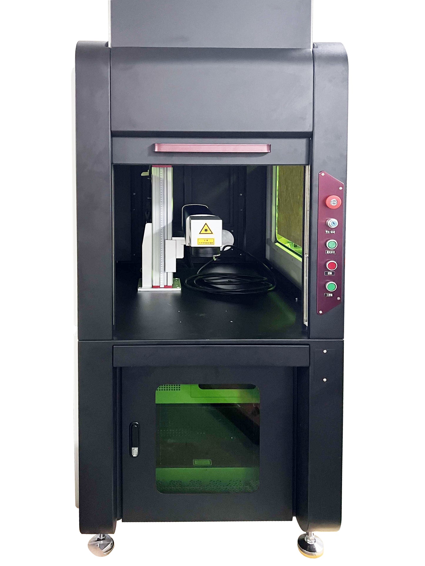 MOPA Fiber Laser Engraver 30W 60W 100W Enclosed & Cabinet Type with Rotary Axis for Metal Color Marking Gold Sliver Engraving Cutting