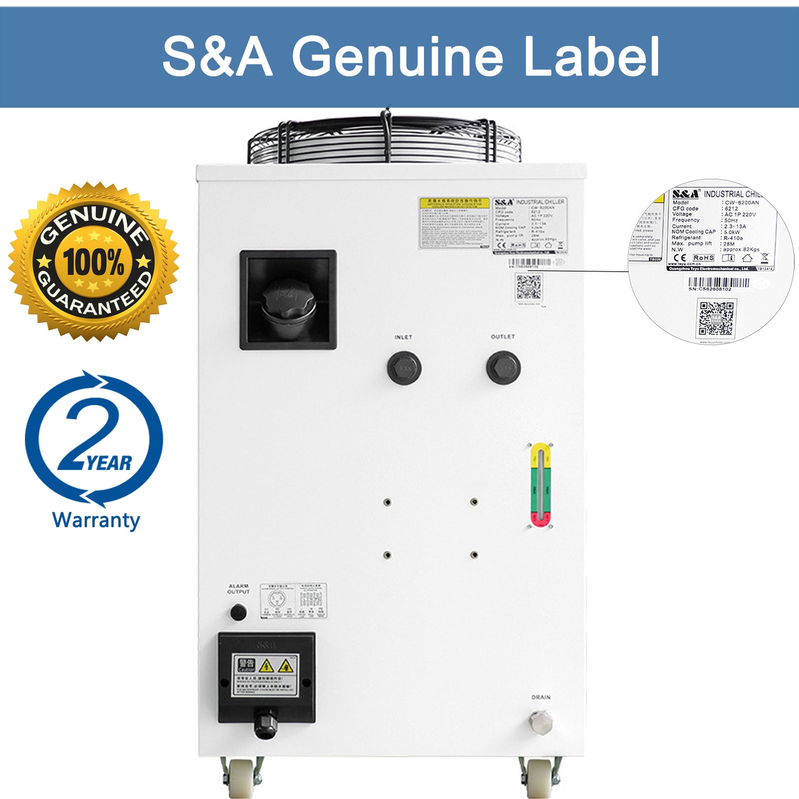 S&A Genuine CW-6300AN Industrial Water Chiller Cooling for CO2 Laser Tube,  CNC Spindle,Laser Welding Machine