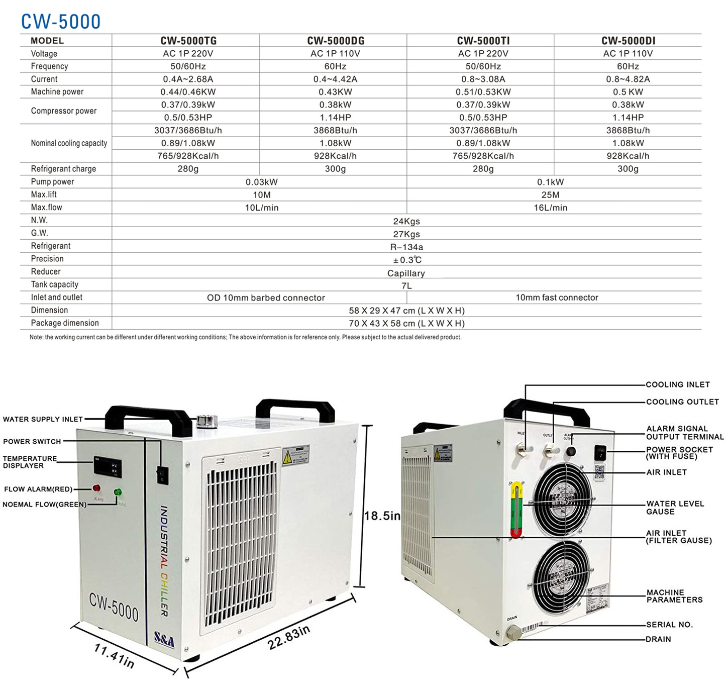 Refroidisseur d'eau industriel S&amp;A série CW-5000 (CW-5000DG/TG)
